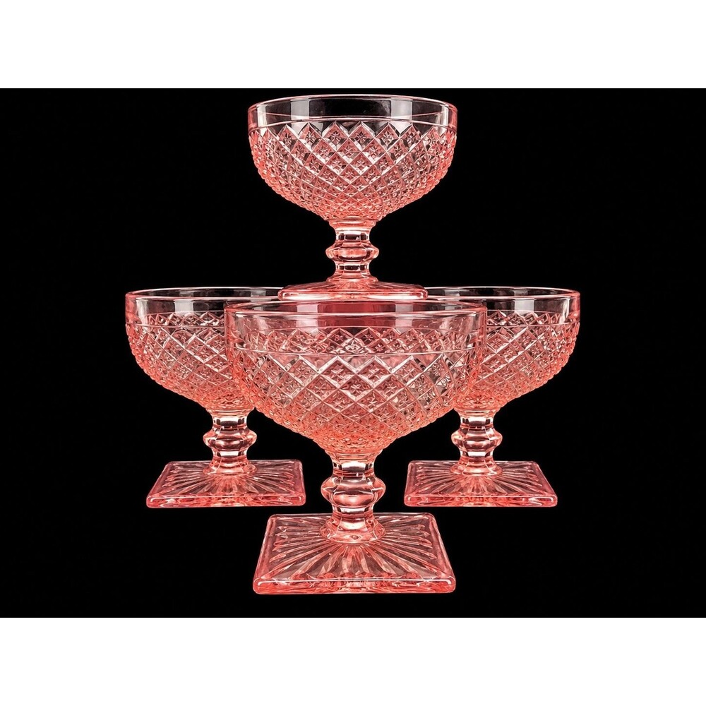 Anchor Hocking Miss America Pink Depression Sherbet/Champagne Glasses Set of 4